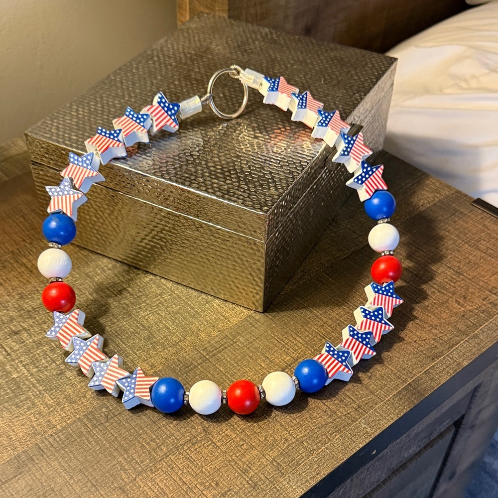 Source Unknown Red, White & Blue Star Beaded Dog Collar